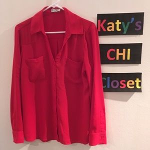 Express Red Button Down L